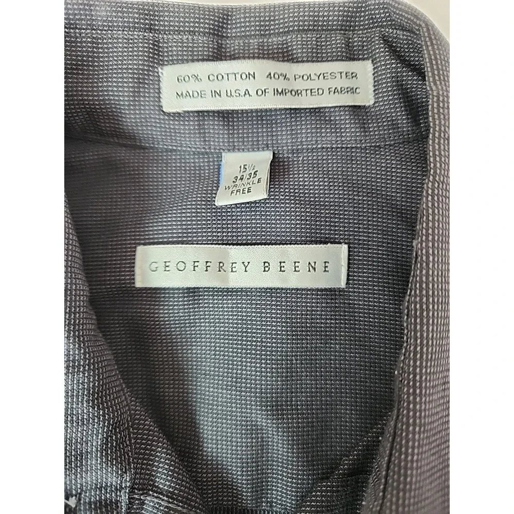 Geoffrey Beene Men's 34/35 15.5 Wrinkle-Free Slim Fit Gray Long Sleeve Dress EUC